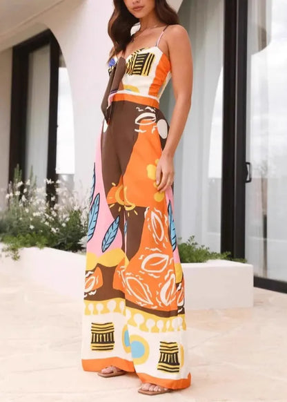 V Neck Print Jumpsuit Summer