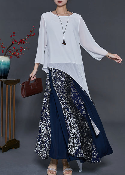 Style Asymmetrical Patchwork Chiffon Two Pieces Set Summer