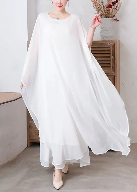 White Chiffon Long Holiday Dresses Long Sleeve