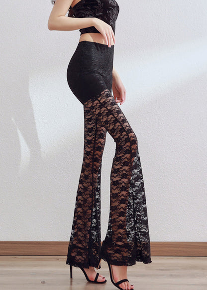 Slim Fit Black Hollow Out Lace Flare Bottoms Summer