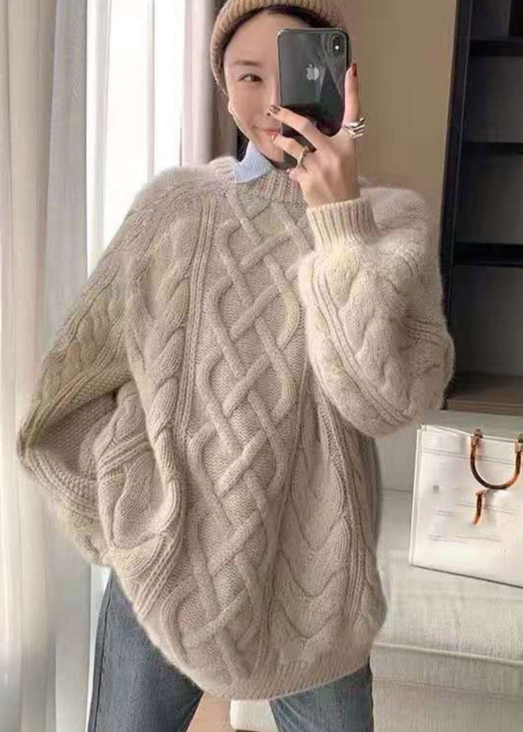 Purple O-neck Cozy Thick Cable Knit Sweater Winter