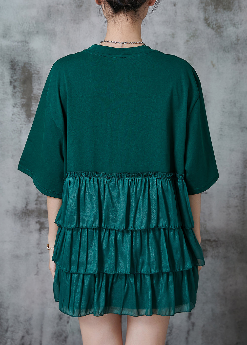 Green Oversized Patchwork Cotton Tanks Summer
