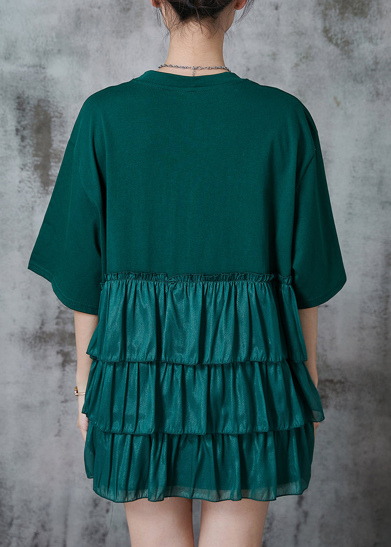 Green Oversized Patchwork Cotton Tanks Summer