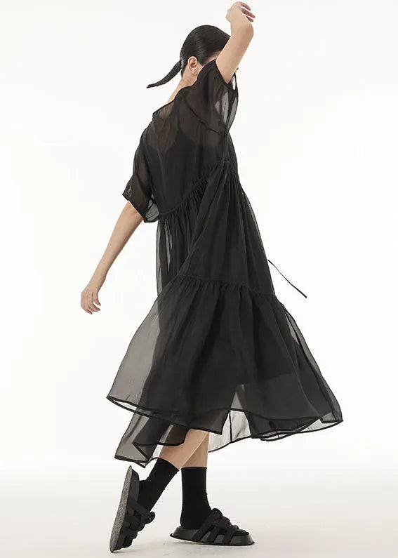 Fine Black Oversized Patchwork Tulle Holiday Dress Two-piece Set Summer