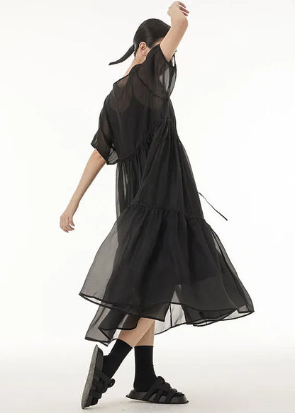Fine Black Oversized Patchwork Tulle Holiday Dress Two-piece Set Summer