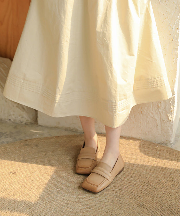 Boutique Apricot Loafers Cowhide Leather Loafer Shoes