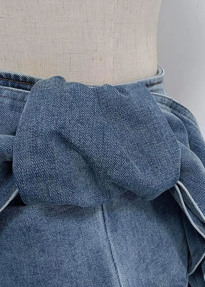 Blue Bow High Waist Denim Skirt Summer