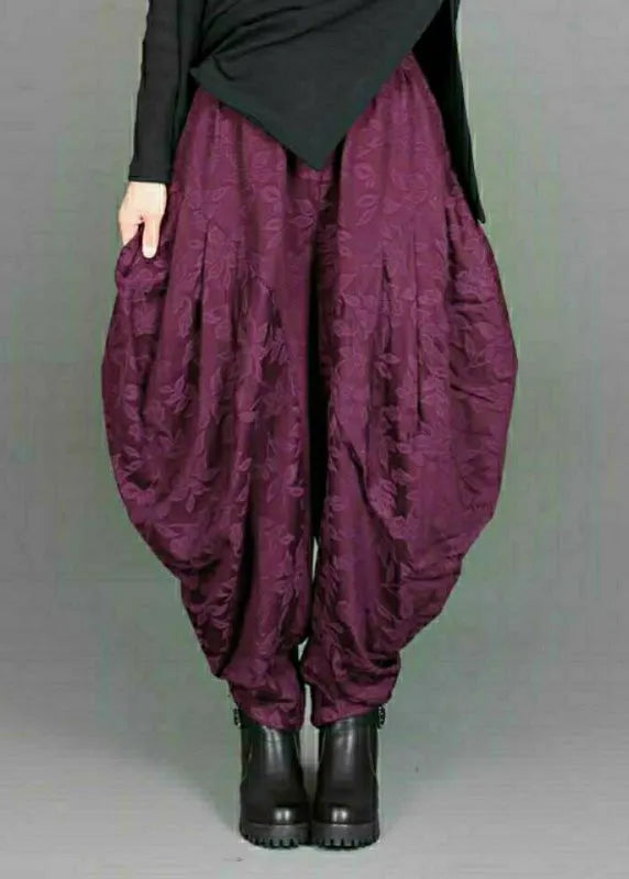 Jacquard Green Elastic Waist Linen Lantern Pants Spring