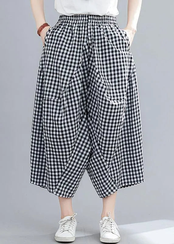 Stitched Black Plaid Large Capris