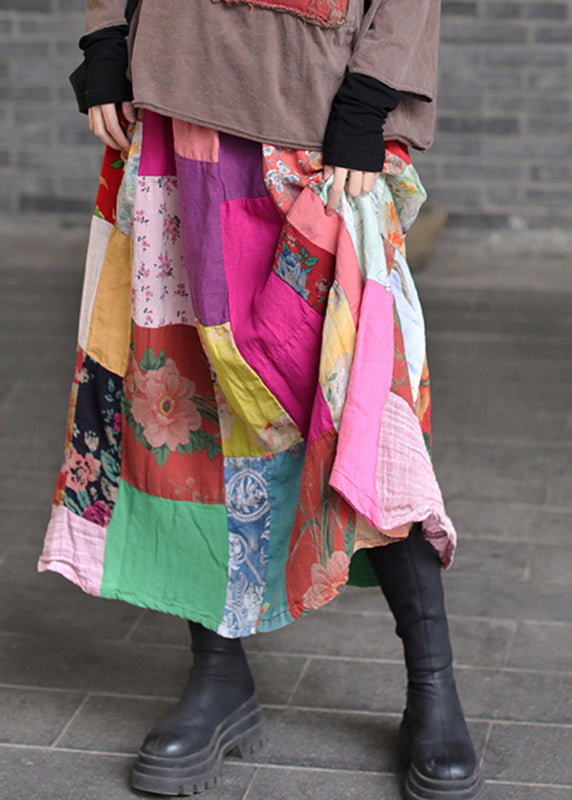 Original Rainbow Print Patchwork a Line Skirt Summer