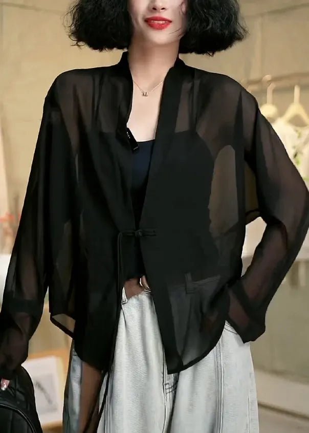 Black Tasseled Patchwork Tulle Upf 50+ Coat Summer