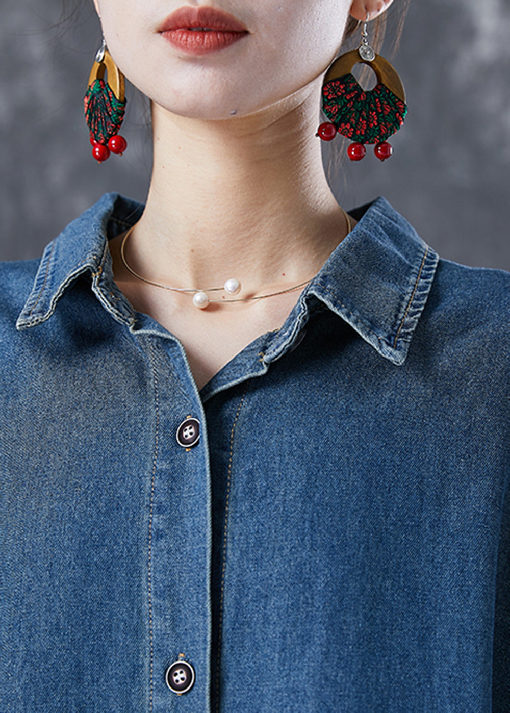 Navy Oversized Patchwork Denim Ripped Trench Coats Bracelet Sleeve