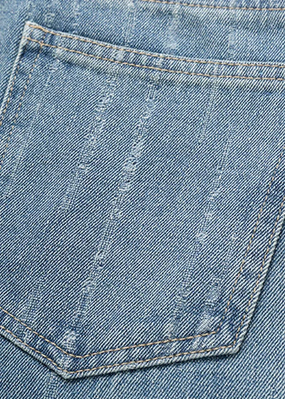 Gradient Color Blue Pockets Patchwork High Waist Straight Jeans