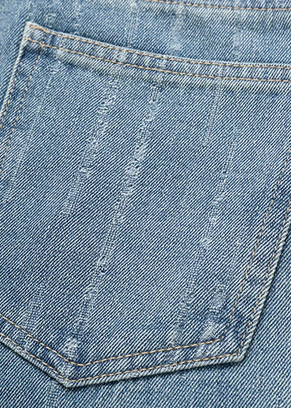 Gradient Color Blue Pockets Patchwork High Waist Straight Jeans