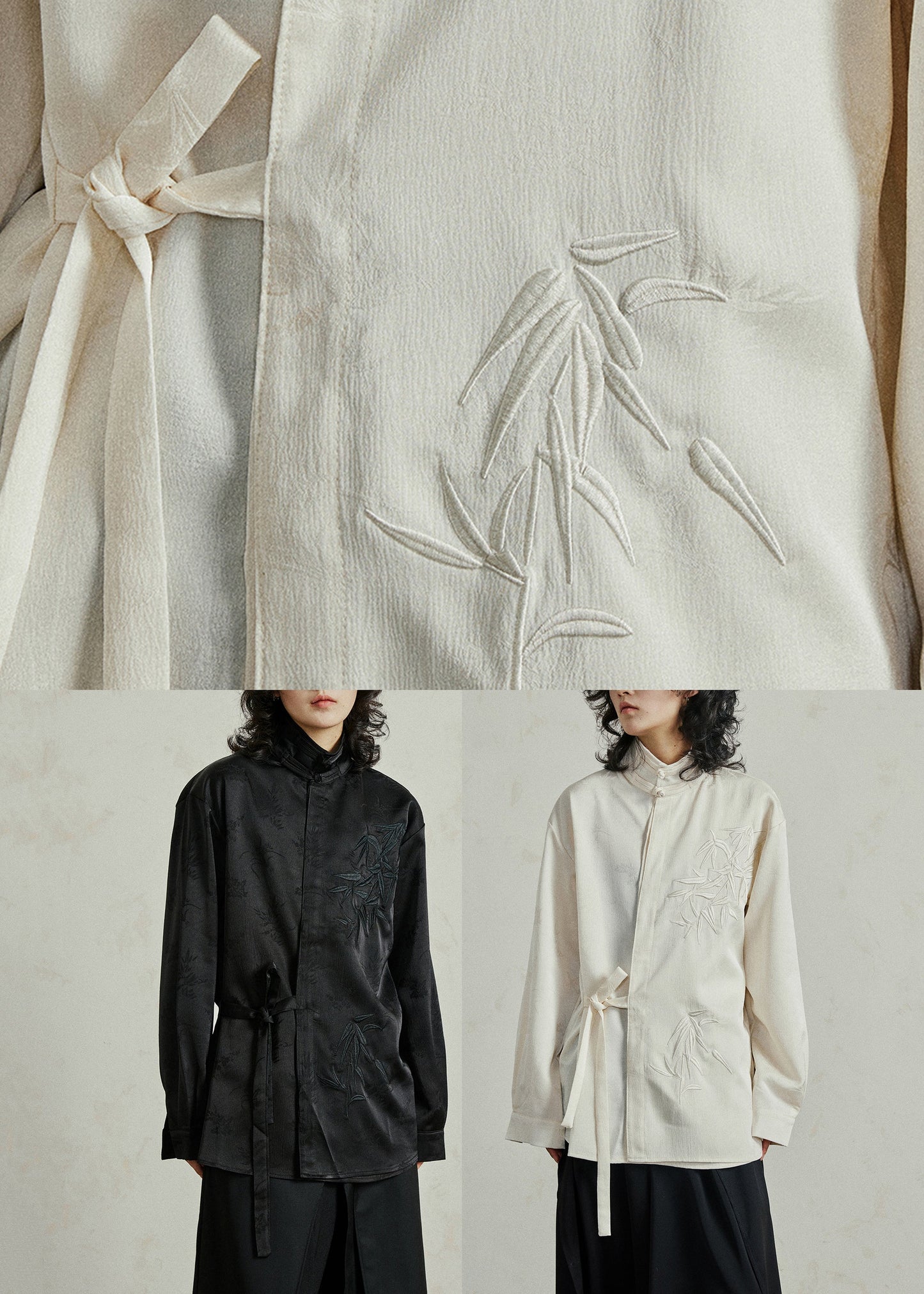 Chinese Style Beige Stand Collar Button Shirt Fall