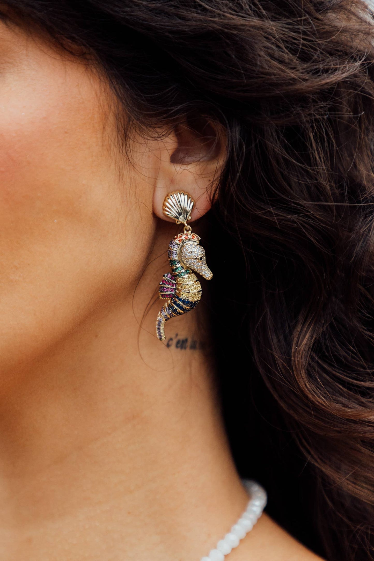 Sea Horse Cz Drop Earrings
