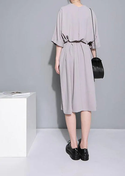 Grey Half Sleeve Long Summer Chiffon Dress