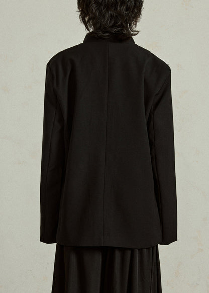 Loose Black Stand Collar Button Patchwork Spandex Coat Fall