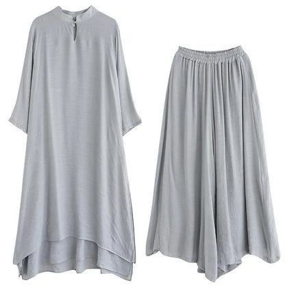 Slim Suit Large Medium Length Dress Wide Leg Pants White Two Piece Suit