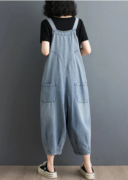 Fine Black Oversized Denim Overalls Jumpsuit Summer