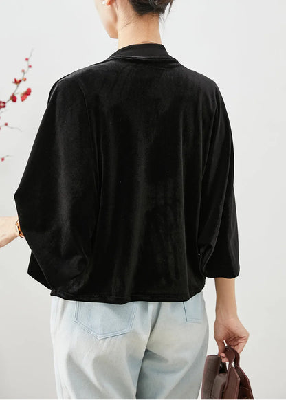Black Tasseled Chinese Button Silk Velour Coats Fall