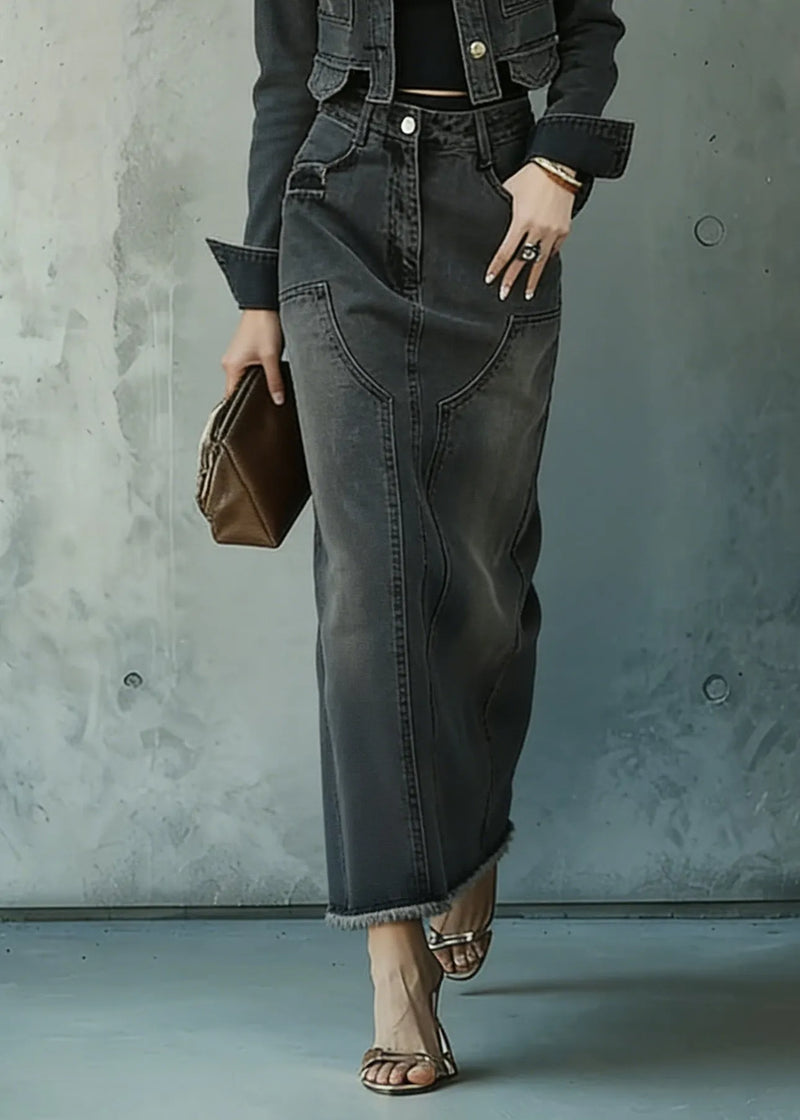 Fine Peter Pan Collar Coat and Skirts Denim Two Piece Set Spring