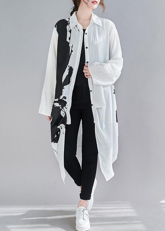 Lapel Patchwork Spring Clothes Design White Print Long Dress