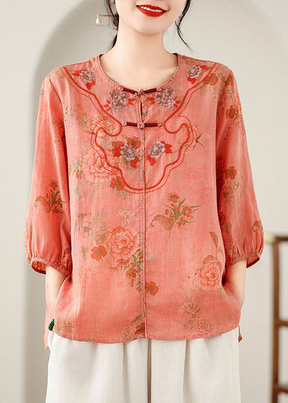 Orange Patchwork Low High Design Shirt Summer