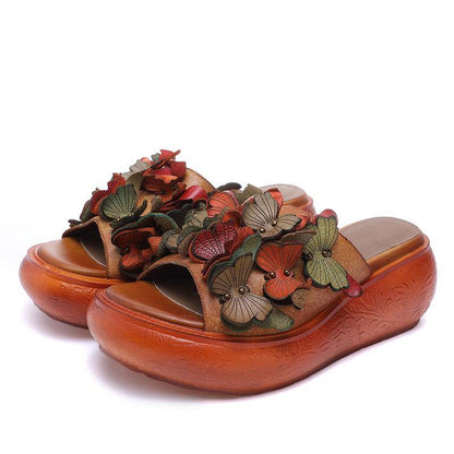 Platform Red Cowhide Leather Peep Toe Slide Sandals