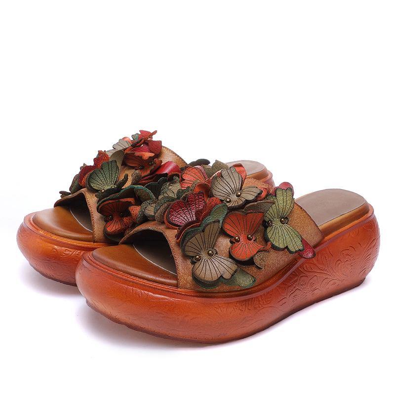 Platform Red Cowhide Leather Peep Toe Slide Sandals