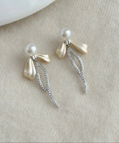 Simple Silk Alloy Butterfly Zircon Pearl Tassel Drop Earrings