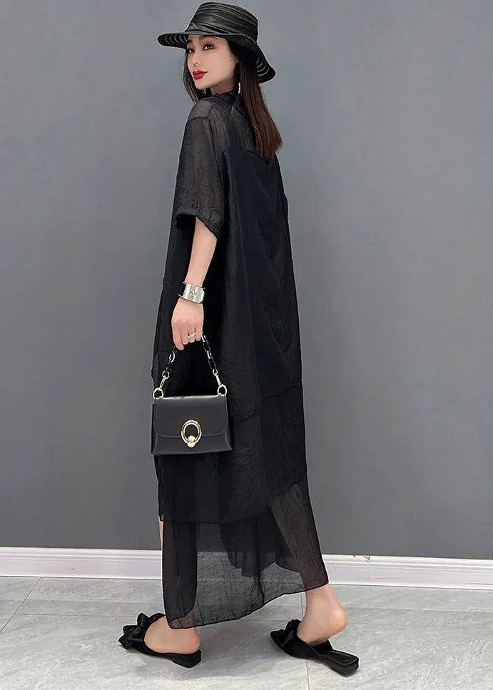 Stylish Black O-neck Patchwork Dress Short Sleeve