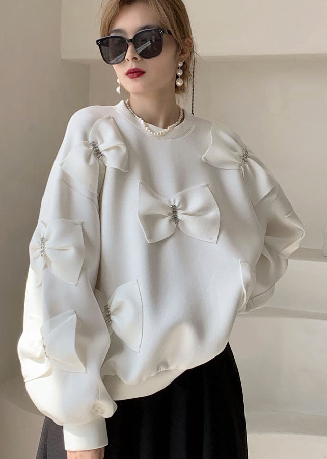 White Puff Sleeve Cotton Loose Sweatshirts Top Spring