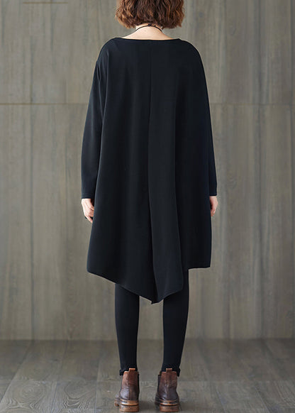 Black Asymmetrical Patchwork Cotton T Shirts Top Fall