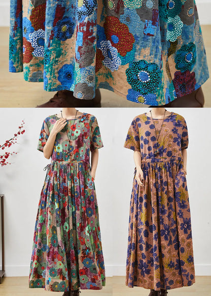 Blue Cinched Exra Large Hem Cotton Dress Summer