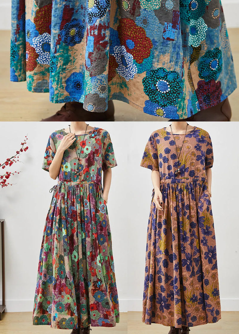 Blue Cinched Exra Large Hem Cotton Dress Summer