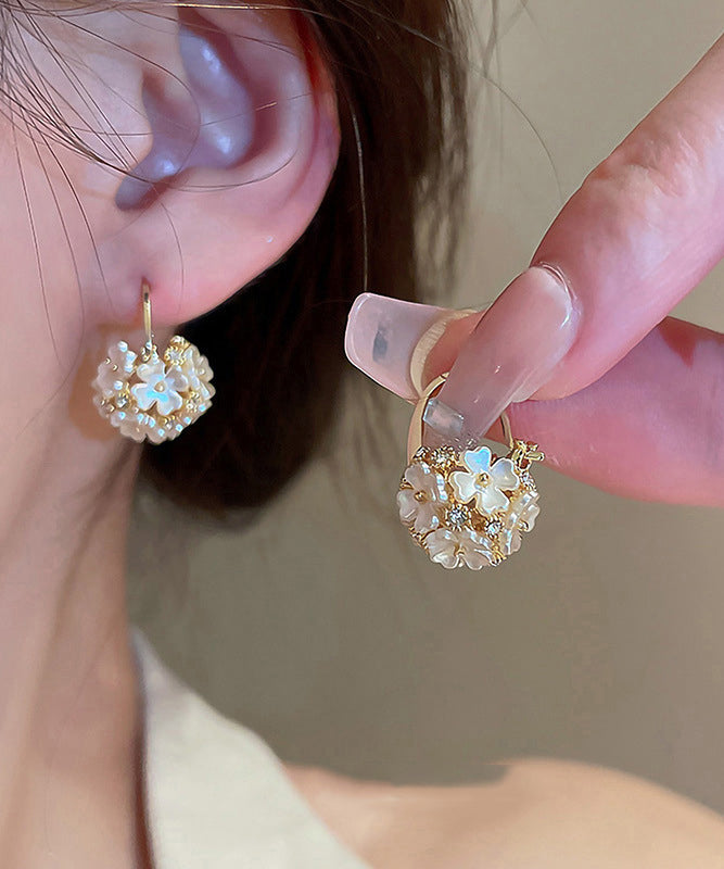 Fine Gold Alloy Acrylic Zircon Ball Stud Earrings