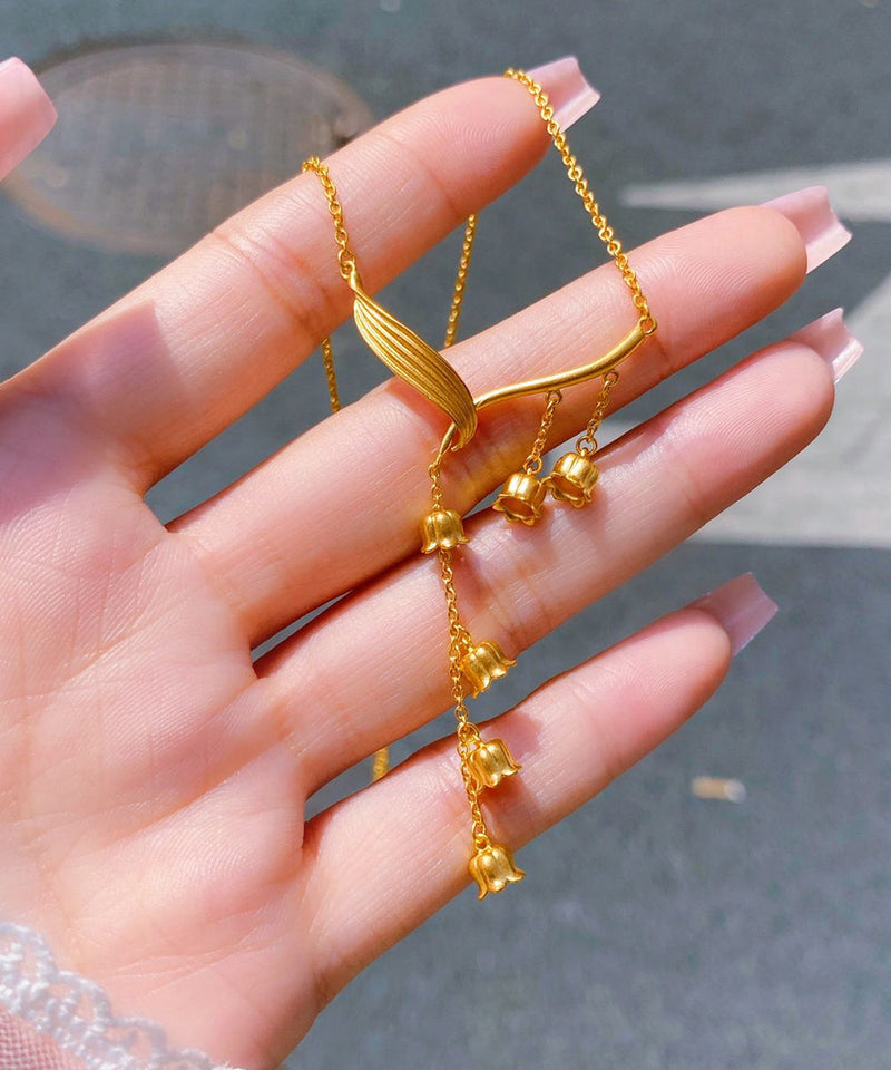 Gold Sterling Silver Overgild Lily of the Valley Tassel Pendant Necklace
