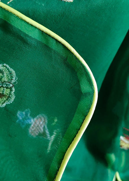 Italian Green Stand Collar Patchwork Embroideried Silk Vest Sleeveless