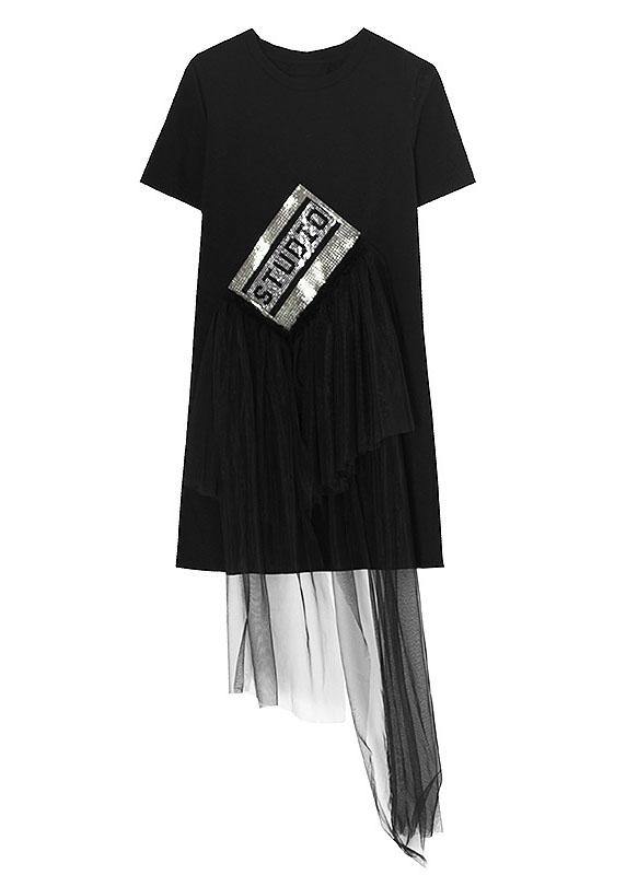Black Hot Drilling Patchwork Tulle Mini Dresses Summer