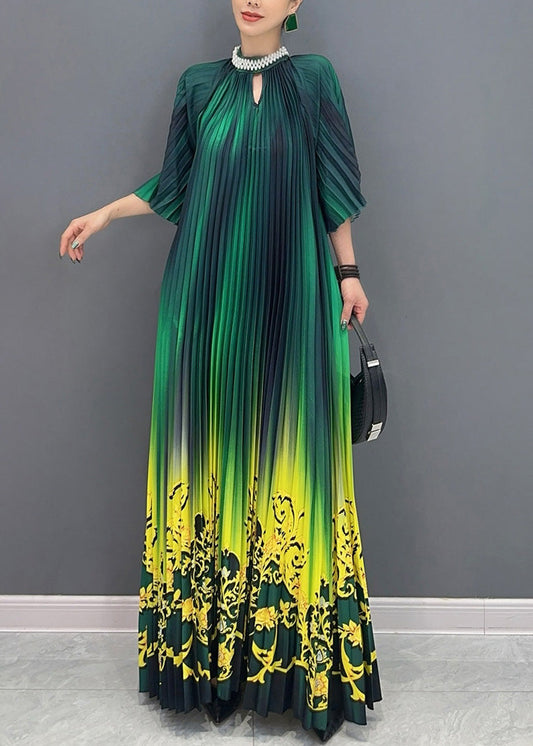 Gradient Color Green Print Long Dresses Summer