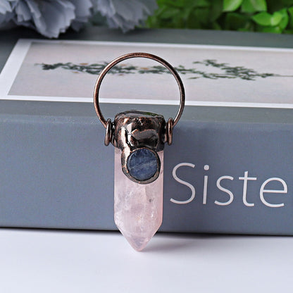 2.4 Inch Amethyst Rose Quartz Pendant With Kyanite