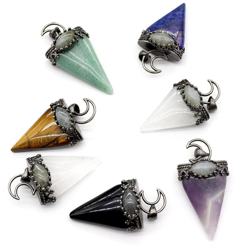 2-inch Crystal and Gem Stone Moon Pendant