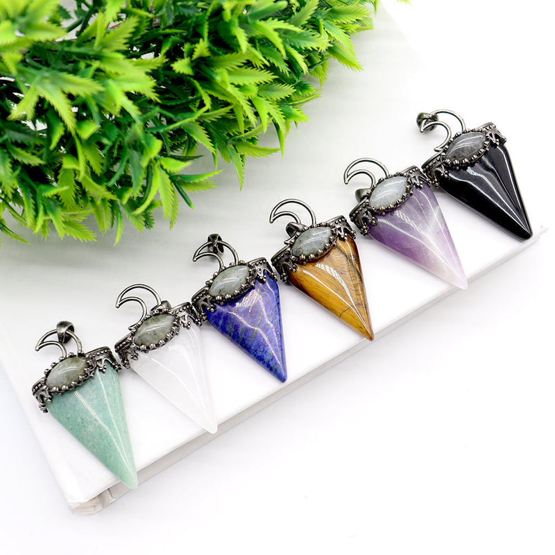 2-inch Crystal and Gem Stone Moon Pendant