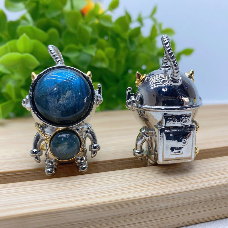 2-inch Labradorite Tiger Eye Astronaut Pendant for Healing