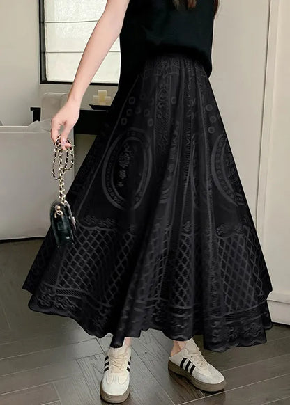 Black Elastic Waist Lace Summer Skirt Embroidered