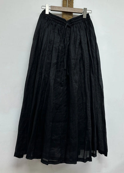 Leisure Khaki Elastic Waist Linen Long Skirt for Summer