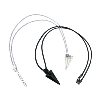 Matching His & Hers Swarovski Crystal Spike Pendant Necklaces: Black Leather & Clear Silver