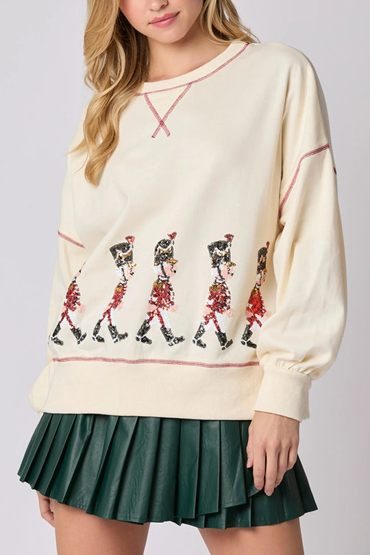 Christmas Soldier Sequin Long-Sleeve Casual Sweatshirt