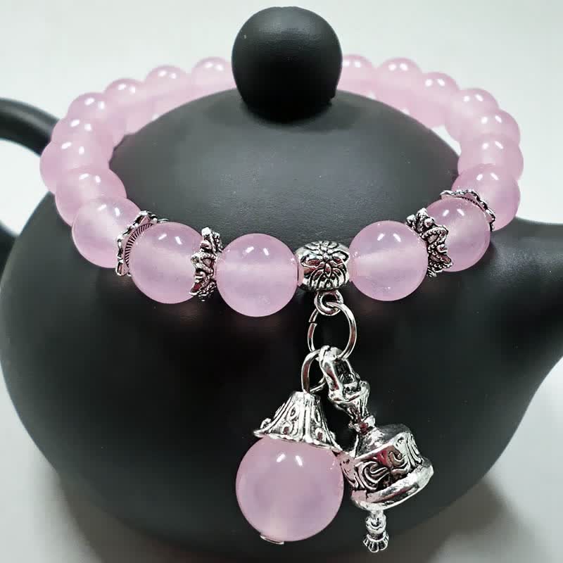Buddha Stones Crystal Chalcedony Stone Energy Beaded Bell Charm Bracelet